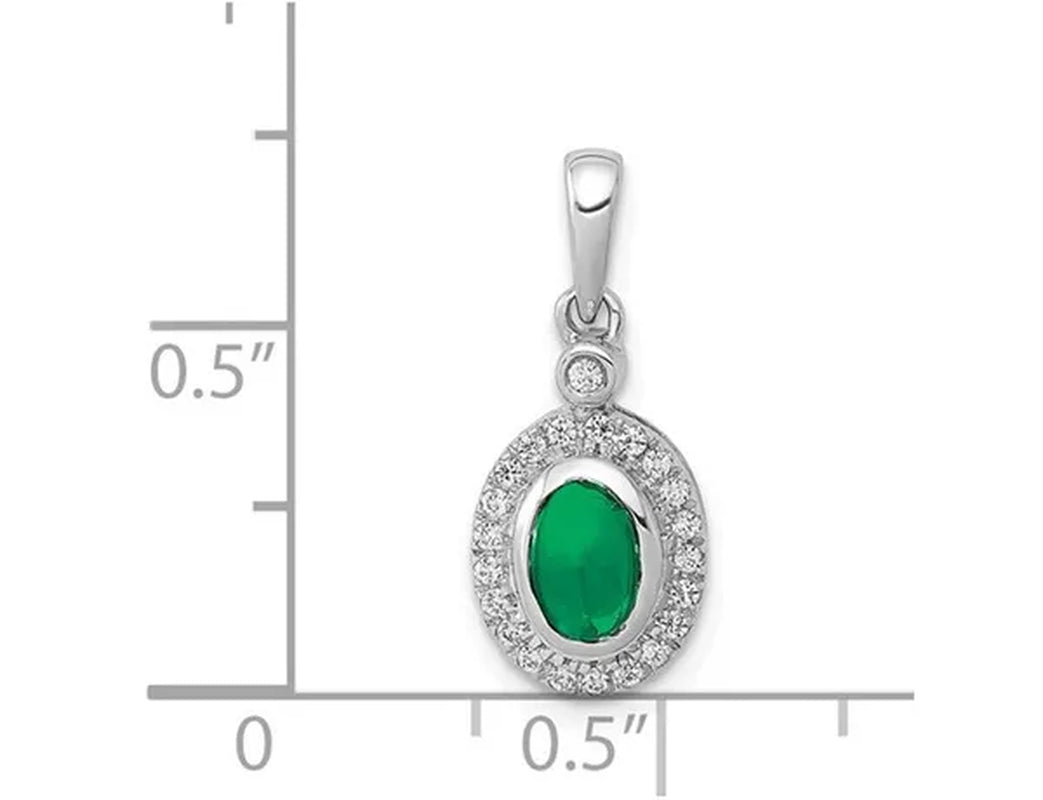 3/5 Carat (ctw) Natural Cabochon Emerald Halo Pendant Necklace in 14K White Gold with Chain and Diamonds