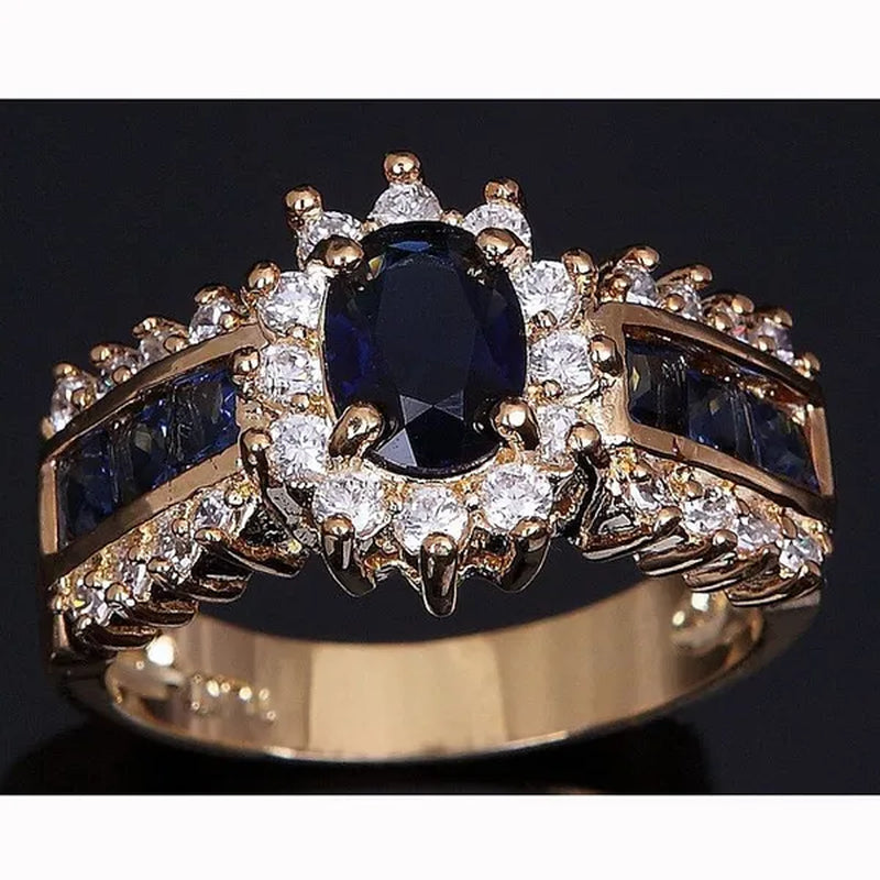 Jewelry Women Men's Blue Sapphire Cz 18K Golden Plated Wedding Rings Sz 7 8 9 10 11 ( Choice Color and Size )