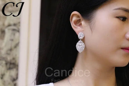 CANDICE Luxury Jewelry 18K Platinum Plated Double Large Water Drop Cubic Zirconia Crystal Long Dangle Earrings For Wedding Gift