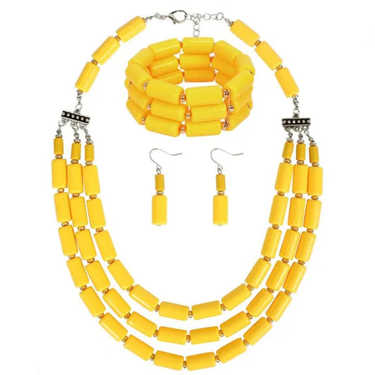 Fashion Nigerian Wedding Indian Jewelry Sets Beads Necklace Earring Bracelet Sets Statement Collar African Beads Jewelry Set