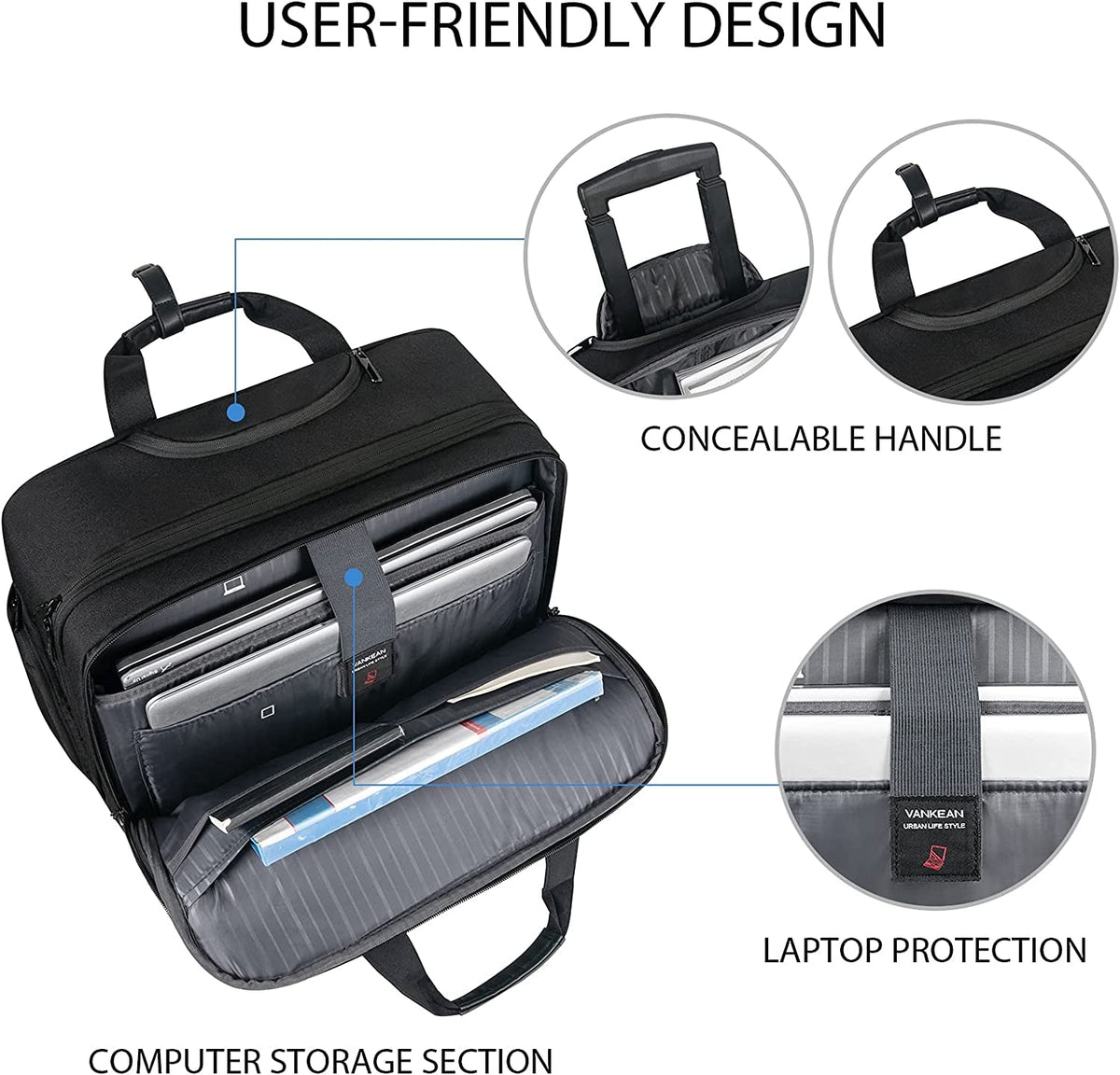 17.3 Inch Rolling Laptop Bag, Waterproof Overnight Rolling Bags, Laptop Bags for Travel/Work/Business, Stylish Carry on Briefcase, Black
