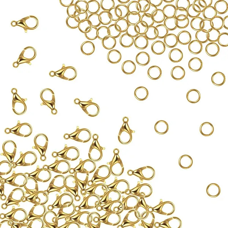 400 Pieces Lobster Claw Clasps with Open Jump Rings Set, 12 mm Lobster Claw Clasps Necklace Fasteners Hook and 5 mm Jump Rings for DIY Bracelet Necklace Jewelry Making (Silver and Gold)