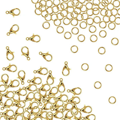 400 Pieces Lobster Claw Clasps with Open Jump Rings Set, 12 mm Lobster Claw Clasps Necklace Fasteners Hook and 5 mm Jump Rings for DIY Bracelet Necklace Jewelry Making (Silver and Gold)