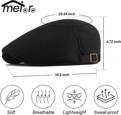 Men'S Mesh Flat Cap Breathable Summer Newsboy Hat Beret Ivy Cap Irish Cabbie Gatsby Driving Hunting Hats