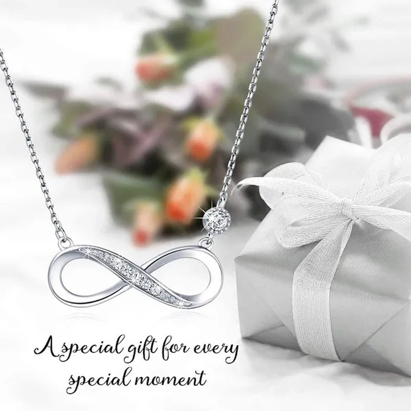 925 Sterling Silver Necklace –“Forever Love” Infinity Heart Love Pendant White Gold Plated Diamond Women Necklace Gift for for Women Girls Valentine's Day Mother's Day