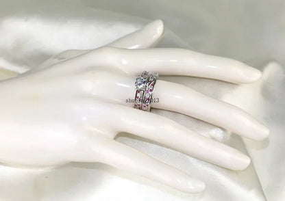 TWO RINGS Sz6-12 Couple Rings His Hers Ruby Heart Shape Cz Womens Ring Tungsten Steel Ring