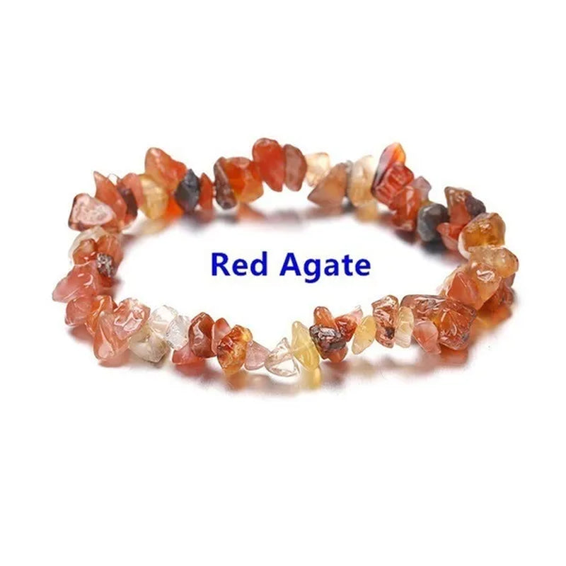 Natural Crystal Chakras Bracelet Natural Gemstone Chips Jewelry Bracelet Amethyst Red Agate Carnelian White Crystal Turquoise Citrine Bracelet (Adjustable Size)