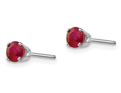 14K White Gold Solitaire Stud 3/4 Carat (ctw) Natural Ruby Earrings (4mm)