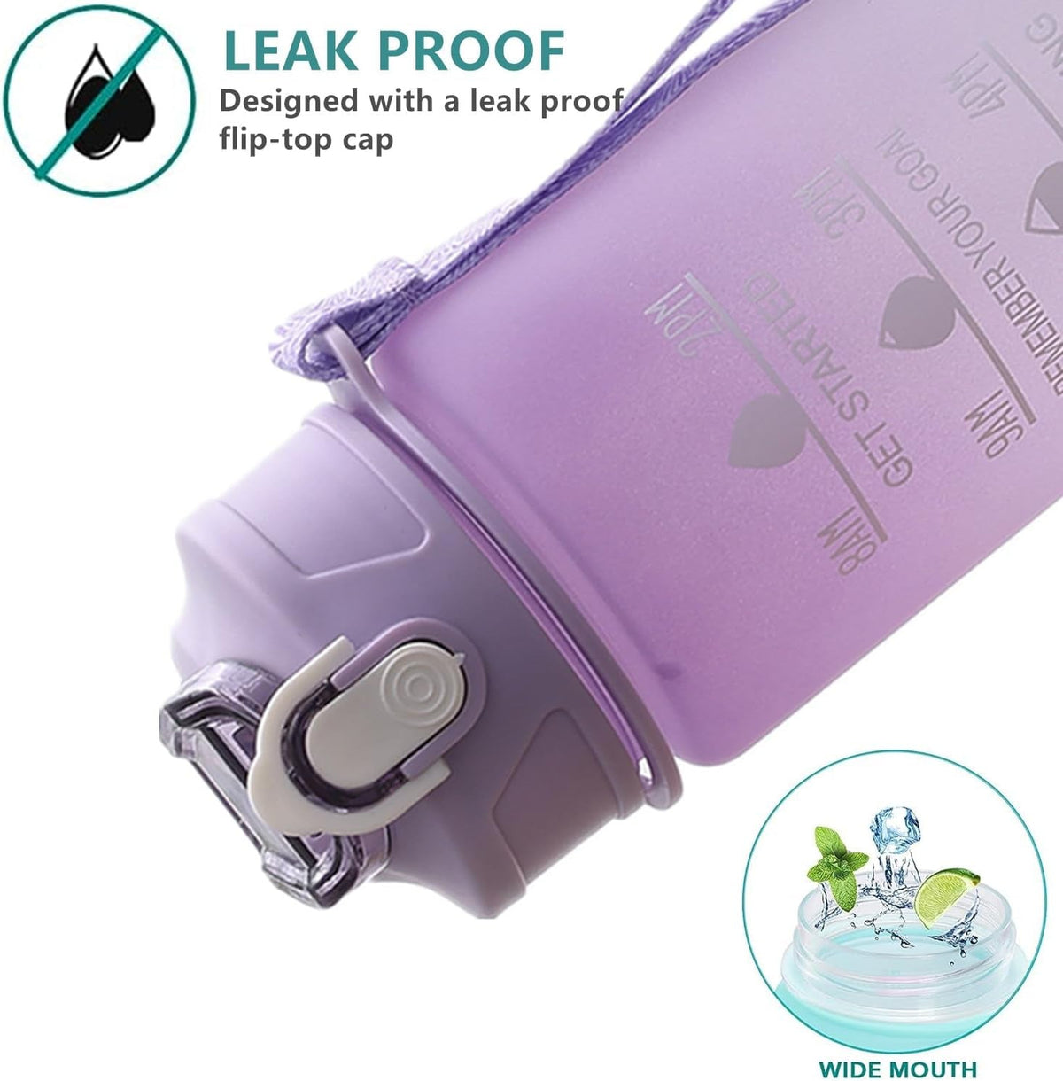 24 Oz Water Bottle with Times to Drink and Straw, Motivational Drinking Water Bottles with Carrying Strap, Leakproof BPA & Toxic Free, Ensure You Drink Enough Water for Fitness(Purple)