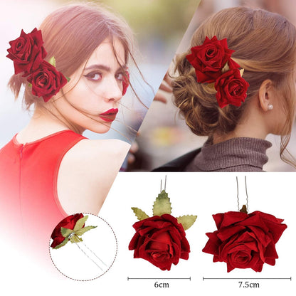 4 Pieces Rose Flower Hair Clip Big Rose Brooch Floral Clips Mexican Flower Hair Accessories for Woman Flamenco Dancer Bridal Party Wedding