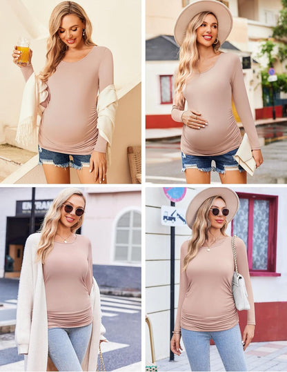 Womens Maternity Shirts Long Sleeve 3 Packs Pregnancy Tee Top Tunic Blouse Casual Mama Clothes S-XXL