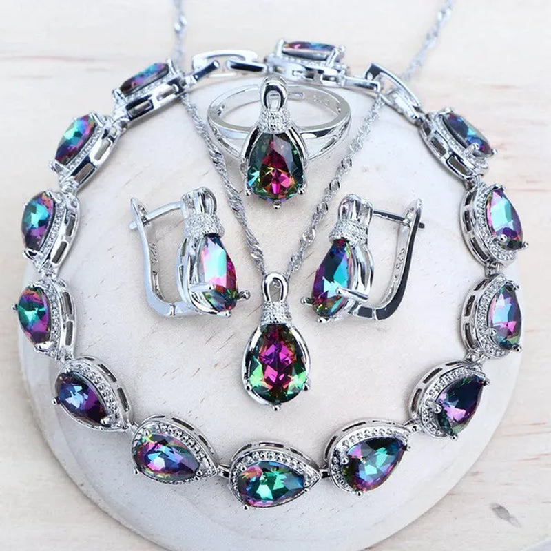 Magic Rainbow Zircon 925 Silver Jewelry Sets For Women