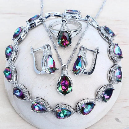 Magic Rainbow Zircon 925 Silver Jewelry Sets For Women