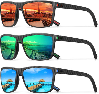 Square Polarized Sunglasses for Men Vintage Style Driving Travel Sun Glasses Lightweight Frame UV Protection Goggles