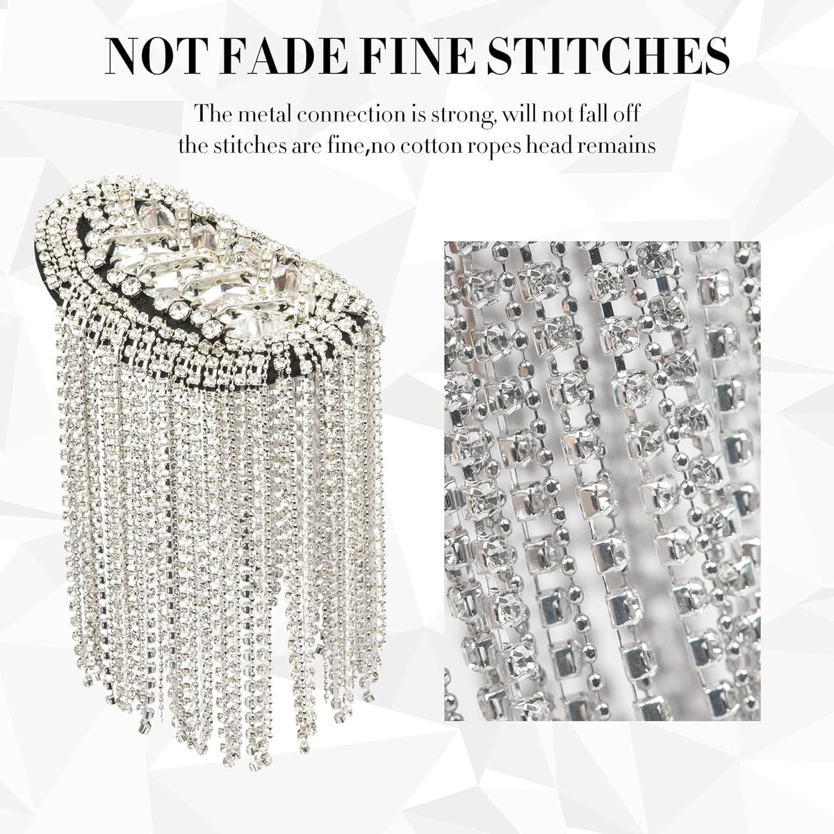 2 Pieces Tassel Epaulets Metal Fashion Shoulder Jewelry Rhinestones Cloth Accessories Brooches for Women, 2×3.7In (Silver)