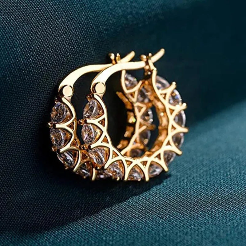 Exquisite Cubic Zirconia Hoop Earrings for Women Elegant Bridal Wedding Gold Earrings Jewelry Gift