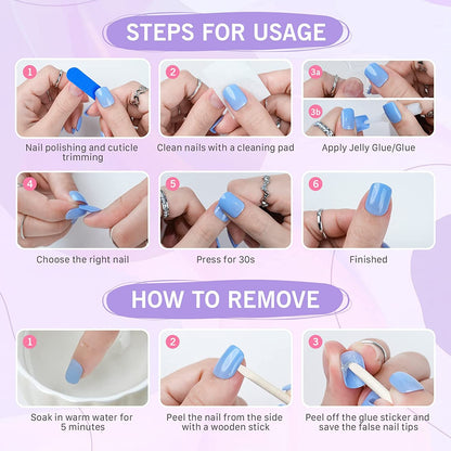 White Press on Nails Short,  Square Solid Color Fake Nails with Glue, Reusable & Natural Acrylic False Nails Stick on Nails for Women Girls Gift, Gel Nail Kit, 24pcs