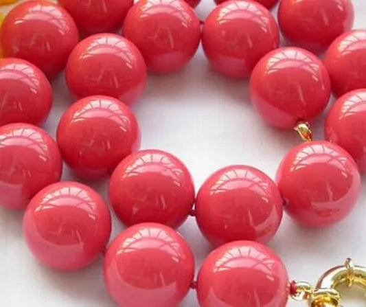17" 20mm coral-red round SOUTH SEA SHELL PEARL NECKLACE