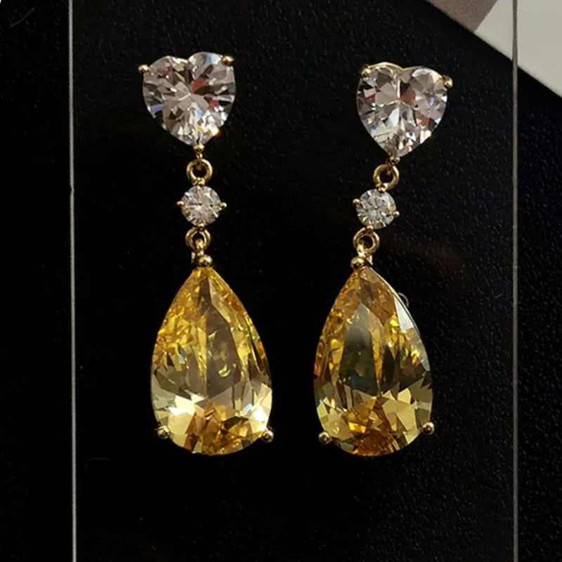 Trendy 14K Yellow Gold Teardrop Cut Citrine Gemstone Pendant Earrings for Women Bridal Wedding Jewelry Gift