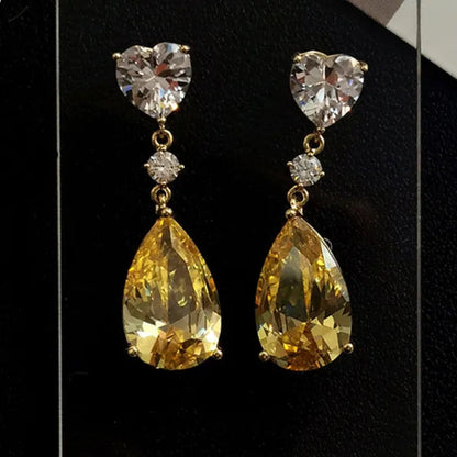 Trendy 14K Yellow Gold Teardrop Cut Citrine Gemstone Pendant Earrings for Women Bridal Wedding Jewelry Gift