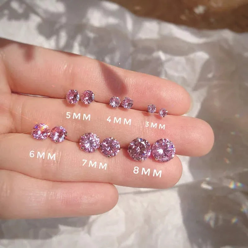 1 Pairs 3-8Mm Unisex Stud Earrings, 316L Stainless Steel round Cubic Zirconia Stud Earring, Ear Cartilage Piercing Earrings 9 Zircon Colors