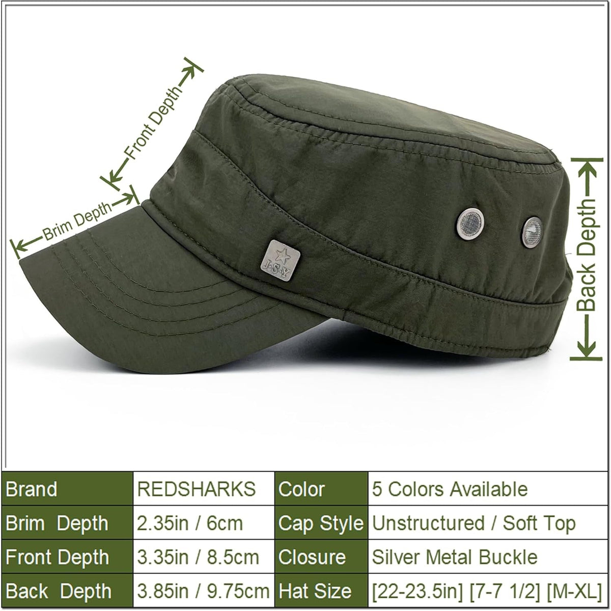 Polyester Water Resistant Military Caps for Men Quick Dry Cadet Hats for Women Army Cap Flat Top Dad Hat