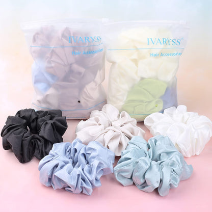 Big Scrunchies for Women Thick Hair, Premium Satin Softer than Silk, XL 6 Inch Extra Large Scrunchy Elastic Hair Bands Accessories, 6 Pack, Neutral
