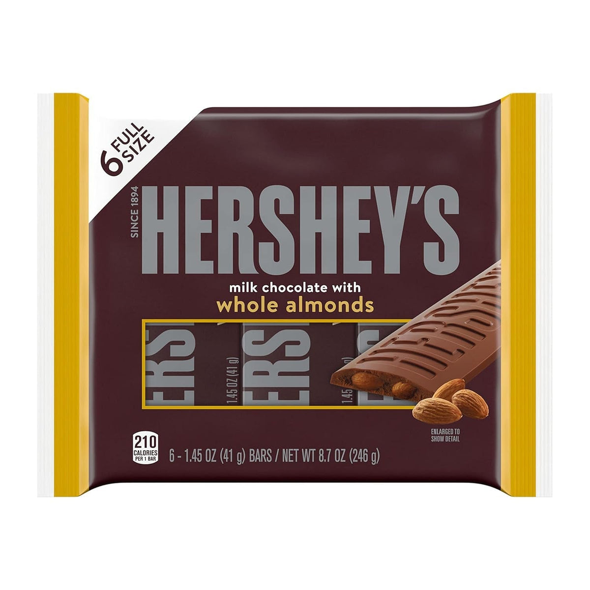 Milk Chocolate with Whole Almonds Candy Bars, 1.45 Oz (6 Count)