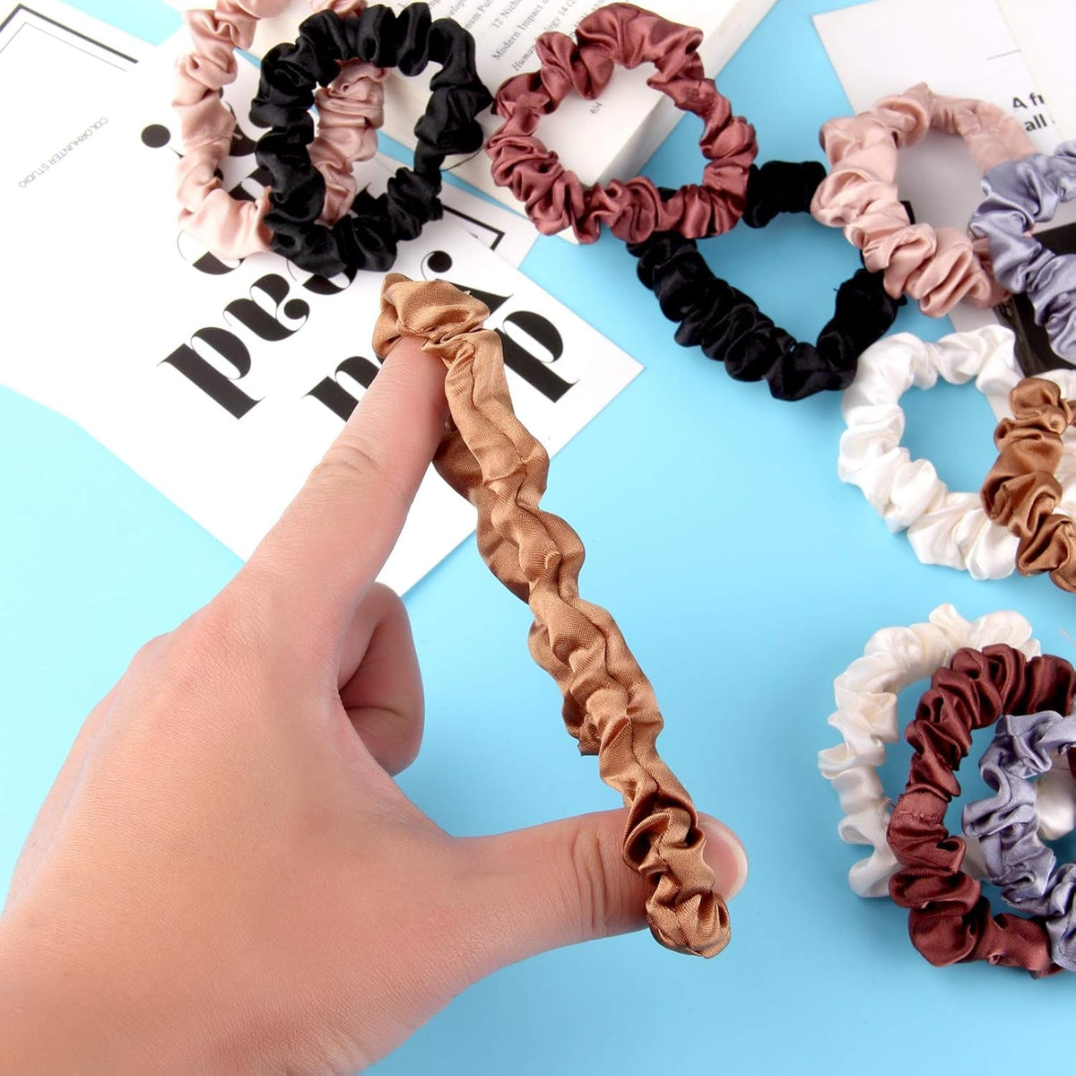 12 Pieces Silk Hair Scrunchies Silk Hair Tie Elastic Ponytail Holders for Women Girls Hair Accessories-002