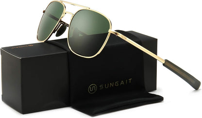 Men'S Military Style Polarized Pilot Aviator Sunglasses Bayonet Temples