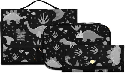 Seamless Retro Russian Cat Snowflakes on Black Happy New Year 3 Pcs Set Toiletry Bags, 1 Women'S Travel Cosmetic Bag, 1 Hanging Toiletry Wash Bag, 1 Brush Case, Portable Makeup Storage Case