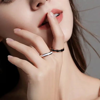 4mm Stainless Steel Black/White Enamel Ring Wedding Band for Women Girl Size 3-10