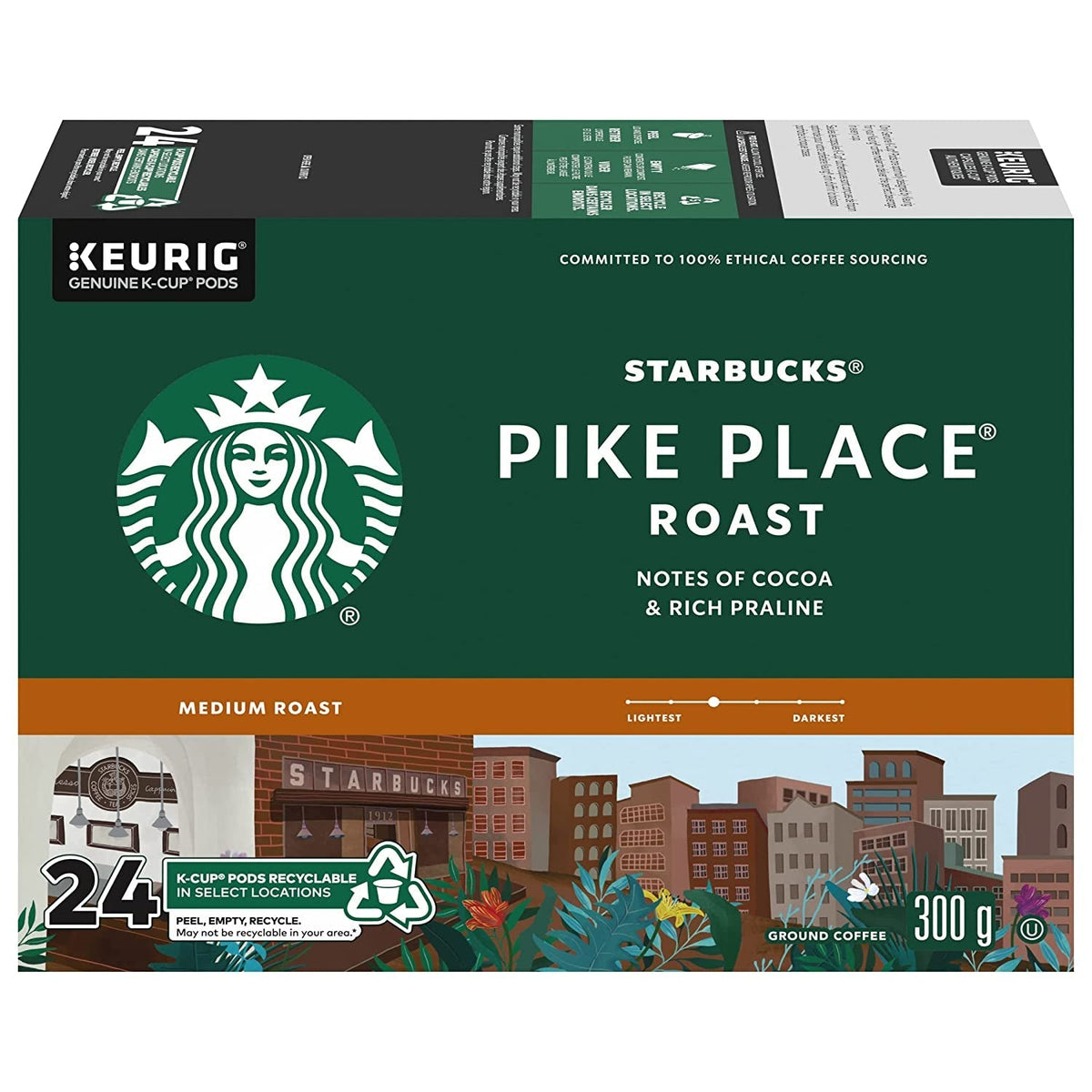 K-Cup Coffee Pods, Medium Roast Coffee, Pike Place Roast for Keurig Brewers, 100% Arabica, 6 boxes (60 pods total)