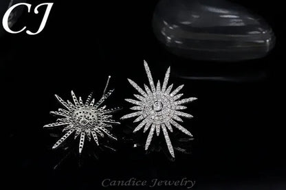 CANDICE 925 Sterling Silver Plating Hypoallergenic Snowflake Cubic Zirconia Stones Big Stud Earrings For Women Girls Wedding Party Jewelry