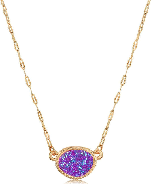Humble Chic Simulated Druzy Pendant Necklace for Women with Sparkly Oval Stone - Gold, Silver, or Rose Gold Tone Chain - 16" with 3" Extender