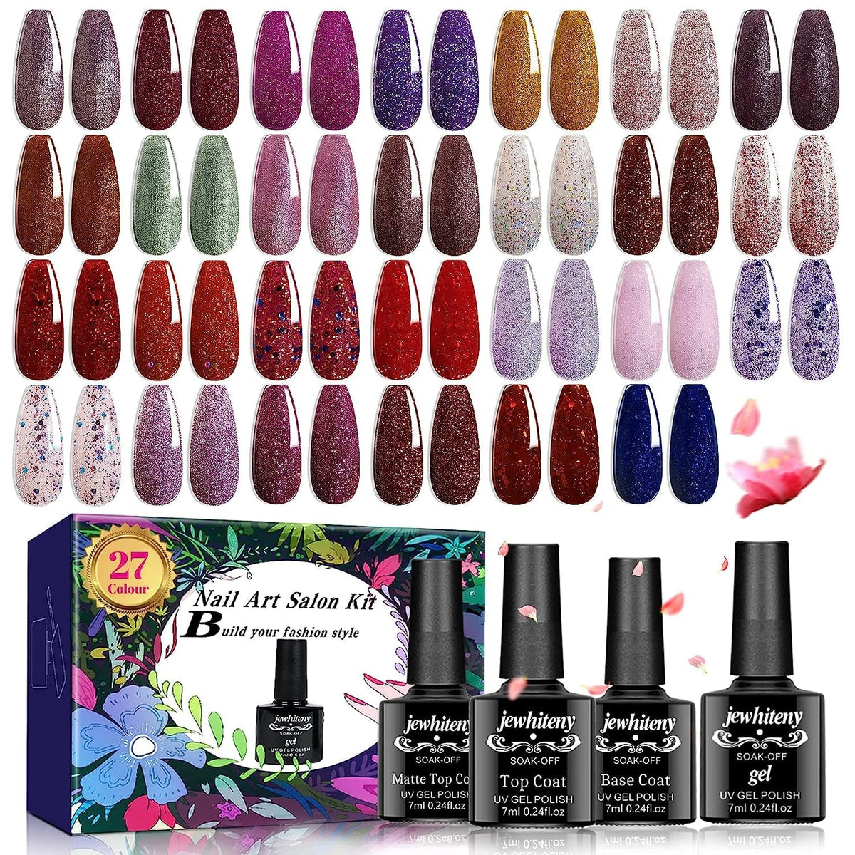 30PCS Gel Nail Polish Kit 27 Colors Gel Polish Set Gel Nail Kit Soak Off Nail Gel Polish Set for Manicure Nail Art Salon/Home Starter Kit