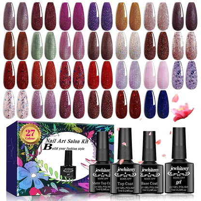 30PCS Gel Nail Polish Kit 27 Colors Gel Polish Set Gel Nail Kit Soak Off Nail Gel Polish Set for Manicure Nail Art Salon/Home Starter Kit