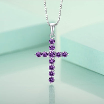 Cross Necklace Sterling Silver Crucifix Pendant Gemstones Jewelry for Women
