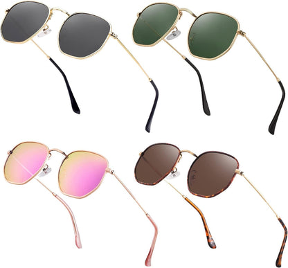 Hipster Hexagonal Polarized Sunglasses Men Women Geometric Square Small Vintage Metal Frame Retro Shade Glasses