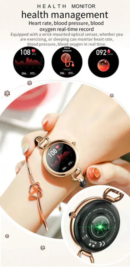 Women Lovely Diamond Bracelet Smart Watch Full Touch Screen Sports Fitness Tracker IP67 Waterproof Women's Smartwatch for Android IOS
