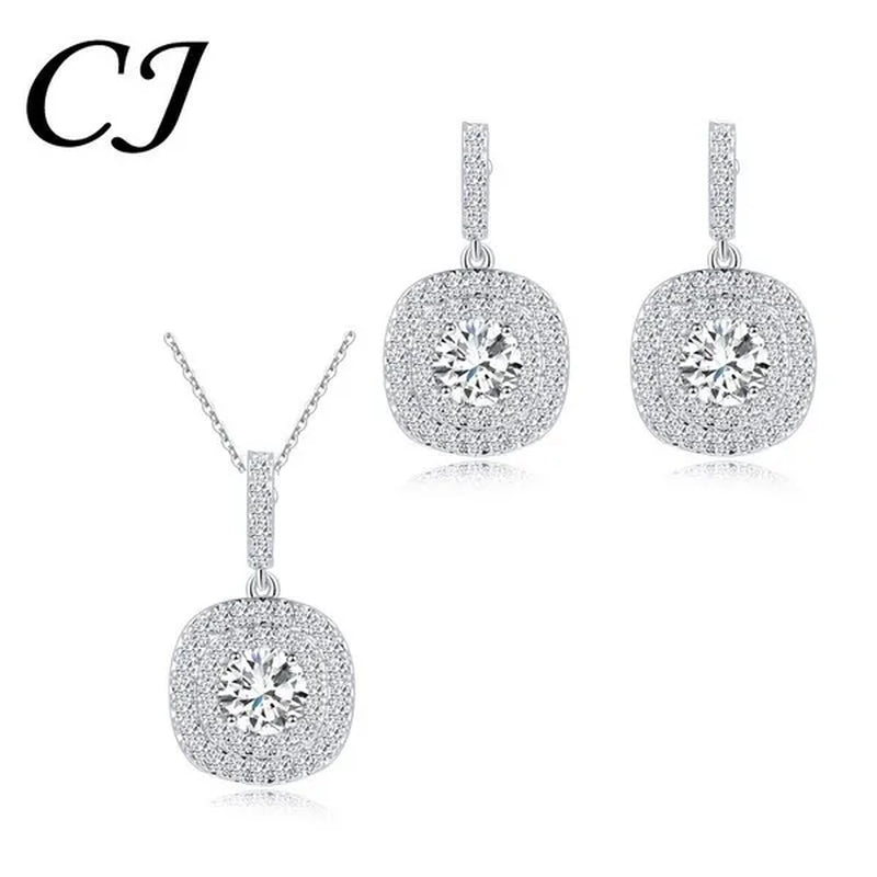 CANDICE 1 Set White Gold Plated Jewelry Set Full Clear CZ Crystal Pendant Necklace Earrings Sets With YELLOW Zirconia Stone