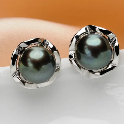 Real 925 Sterling Silver Black Freshwater Pearl Stud Earring Fashion Jewelry Women Gifts FEIGE