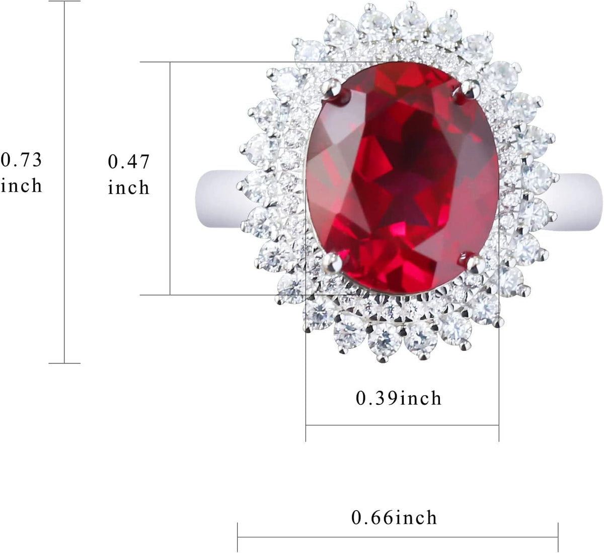 925 Sterling Silver Created Ruby Red Gemstone Index and Mid Finger Cocktail Vintage Ring for Women Oval Shape
