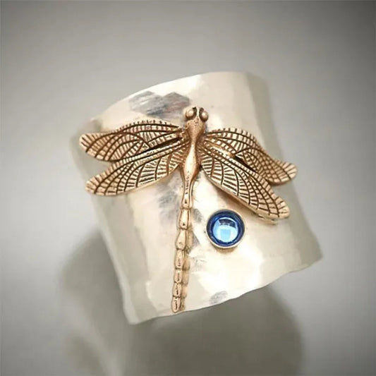 Unique Steam Punk Jewelry with A Victorian Style Twist  Ring  Dragonfly Ring September Birthstone Sapphire Anniversary Gift (Size:5-12)