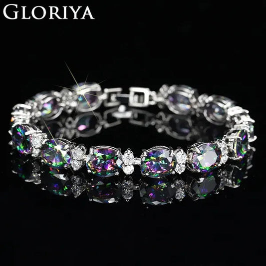 Gloriya Romantic Multicolor Rhinestone Setting Glittering CZ Stone Platinum Plated Bracelets Bangles Luxury Wedding Bracelets For Women Crystal Jewelry