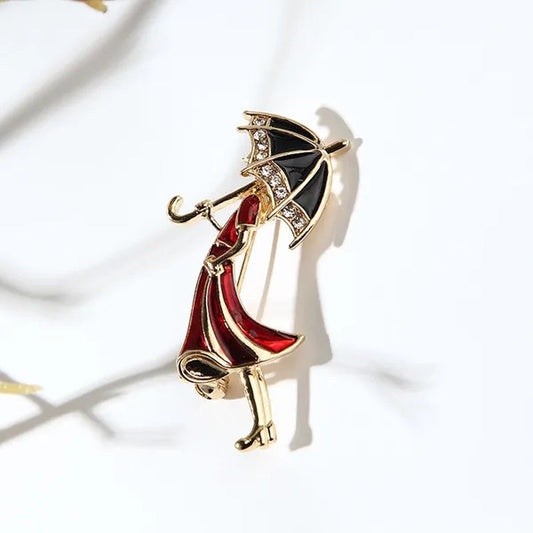 Fashion cartoon enamel girl brooch woman umbrella alloy pin accessories brooches