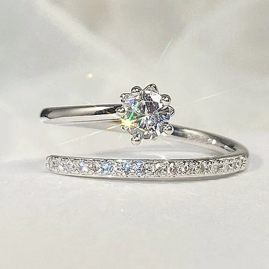 Fashion Moissanite Jewelry Exquisite 925 Sterling Silver White Sapphire Ring Eternal Diamond Wedding Band Proposal Engagement Anniversary Party Gift Promise Rings