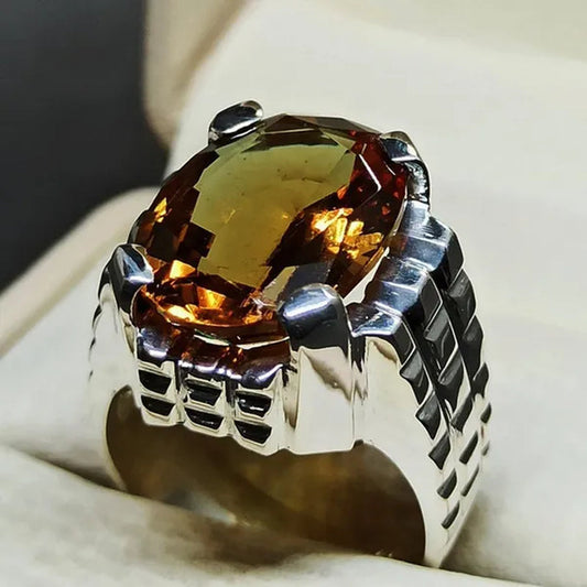 14 Carat Big Oval Cut Alexandrite Mens Ring  Silver color Handmade Color Changing Gemstone Ring Size 5-15