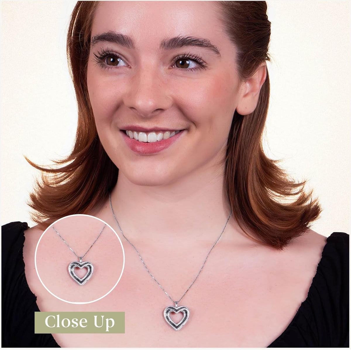 Sterling Silver Necklace with Natural Round-Cut Black Diamond and Heart Shaped Pendant, 18-Inch White Silver Chain, 1/4 Carat Total Weight Diamonds, Elegant Gift Box Included