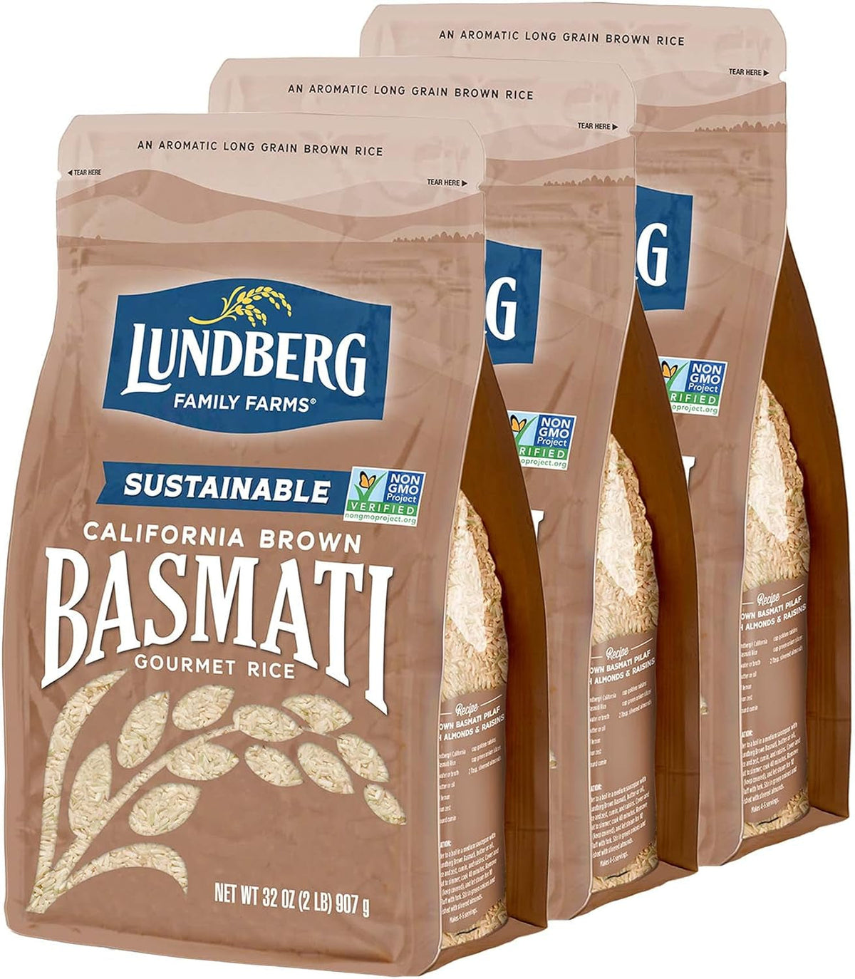 Family Farms - California Brown Basmati Rice, Pleasant Aroma, Won'T Clump When Cooked, 100% Whole Grain, High Fiber, Pantry Staple, Gluten-Free, Non-Gmo, Vegan, Kosher (32 Oz, 3-Pack) 3